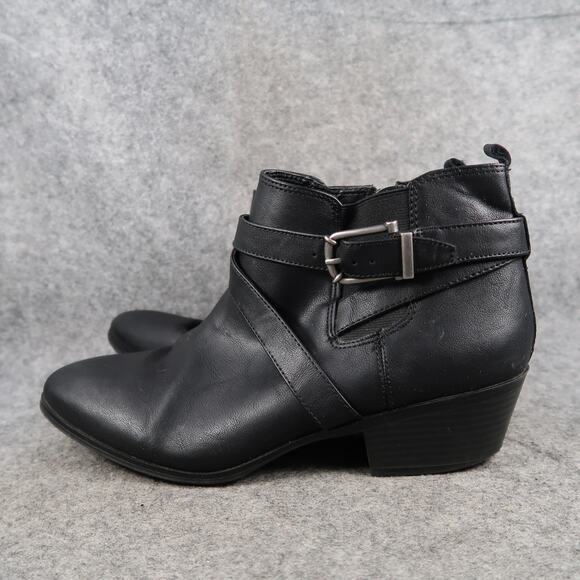 Booties Shoes Womens 9.5 Ankle Boots Casual Classic Black Western Zip Buckle - Picture 4 of 13